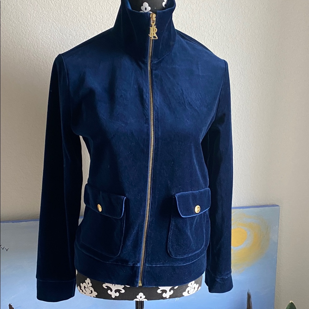 Lauren Ralph Lauren Dark Blue Bomber Jacket with Gold Accents